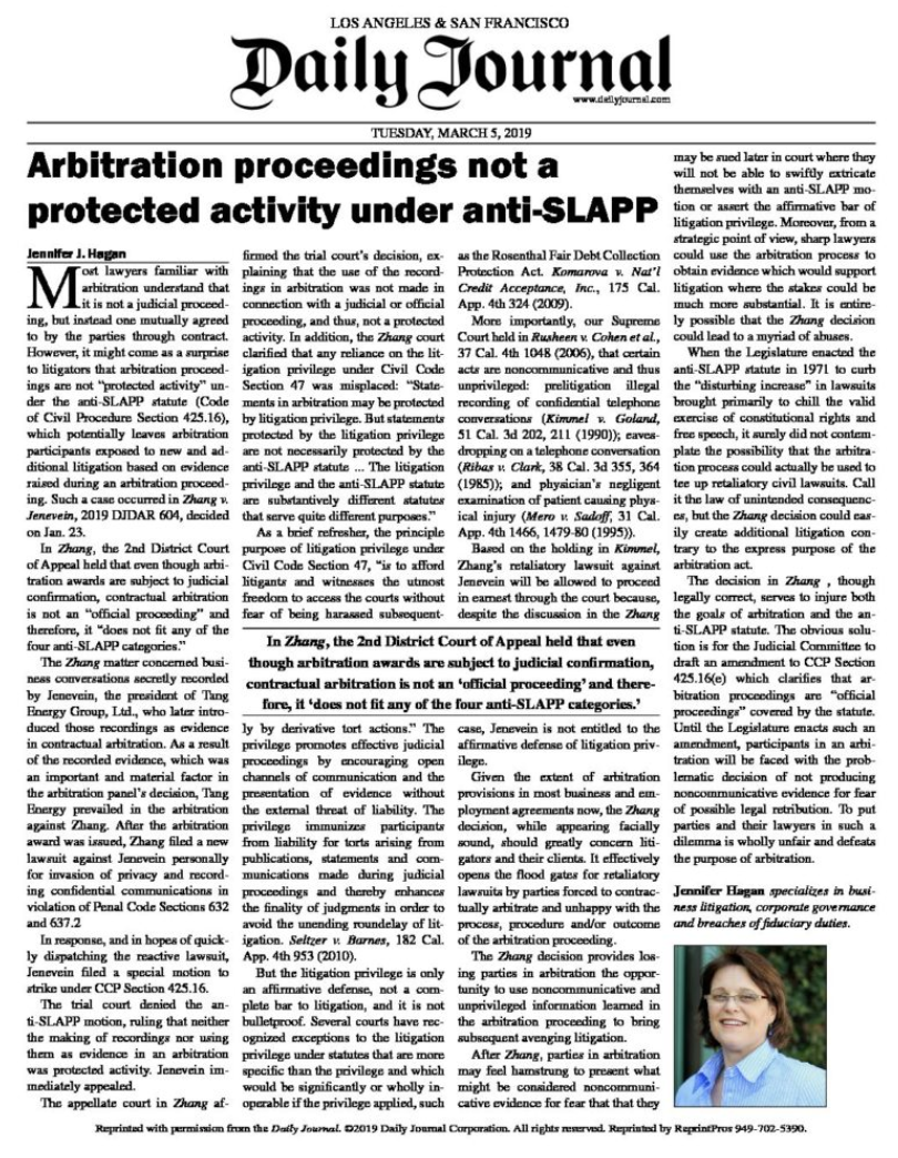 Arbitration Ruled Not a Judicial Proceeding for Anti-SLAPP Motion